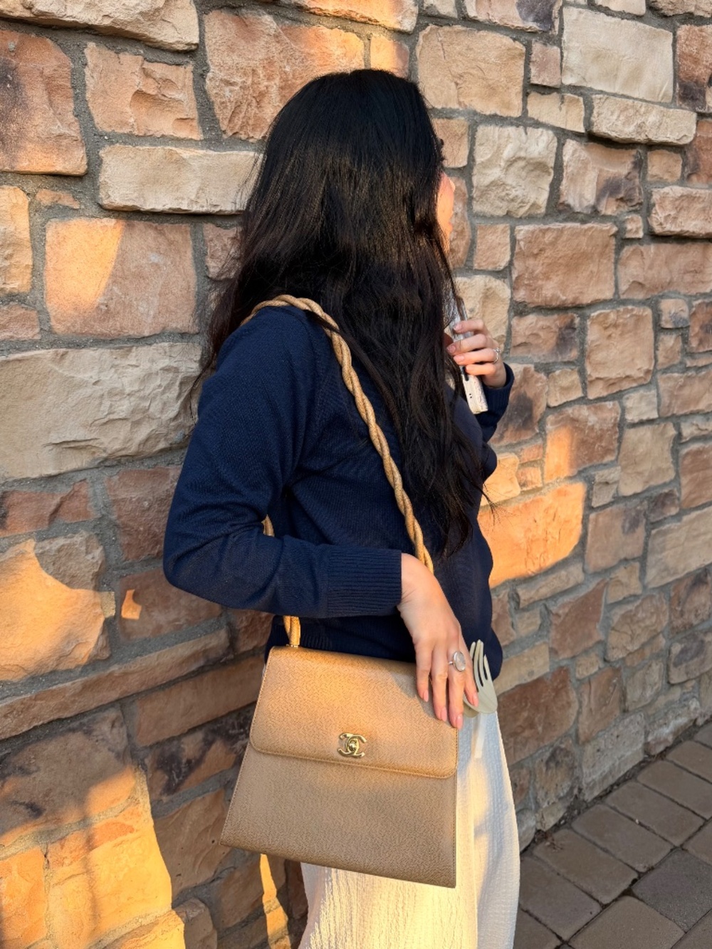 Chanel Vintage Matelassé Caviar Crossbody — Beige - Picture 4 of 16